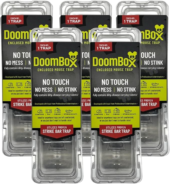 DoomBox™ Clear Enclosed Mouse Trap | Keeps the Mess with the Mouse | Patented Click-It™ Closure Technology | Safe for Kids &amp Pets | Certified Child Resistant | Made in USA (5) (Clear)