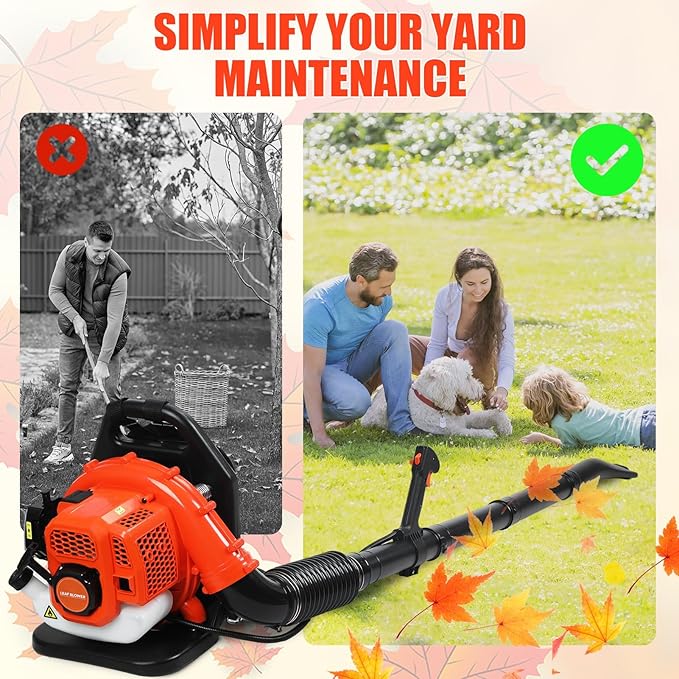 Leaf-Blower Gas Powered52CC 550CFM Gas Backpack Leaf Blower 2-Stroke Commercial-Grade Lawn Care Blower - Lightweight Low Noise for Yard Work Snow &amp Dust Removal Red