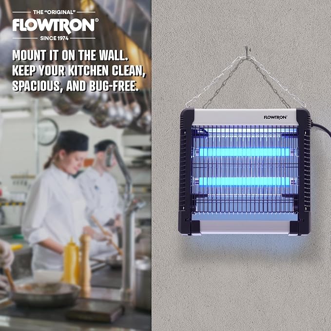 Flowtron Indoor Bug Zapper: 3000V Electric Insect Killer &amp Mosquito Trap - 300 Sq Ft Coverage - 12W Dual UV Light Fly Zapper for Kitchen Bedroom RV &amp Restaurant - Safe Gnat &amp Moth Killer