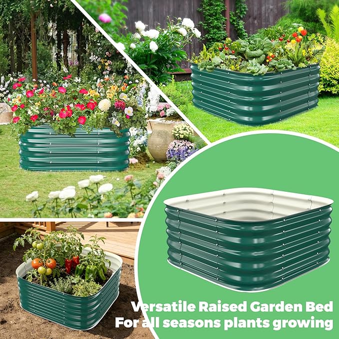 Galvanized Raised Garden Bed 2.3x2.3x1.5ft Garden Planter Bed Outdoor Heavy Duty Rustproof Steel Raised Bed Kit for Gardening Vegetables Fruits Flowers Grow Green