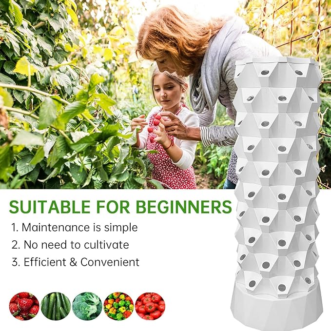 Tower Garden Growing System 80 Slots Layered Hydroponics Plant Tower Vertical Home Gardening System with Water Pump for Indoor Outdoor High-Rise Building