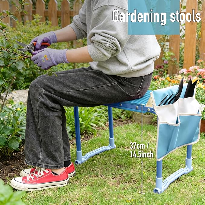 Folding Garden Stool and Kneeler Heavy Duty Garden Kneeler and Seat Kneeling Device for Gardening Gardeners and Seniors (Blue)