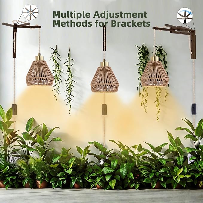 Hanging Grow Lights for Indoor Plants - 35W 4000K Full Spectrum Plant Light Wall Mounted Grow Light with Wooden Bracket Timer 15FT Power Cord Ideal for Plants Flowers &amp Home Decor