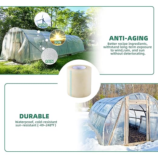 Greenhouse Repair Tape 6.3 mil Thickness Greenhouse Plastic Tape Clear UV Resistant Greenhouse Sheeting Coverings Film Tape(4inX263ft)
