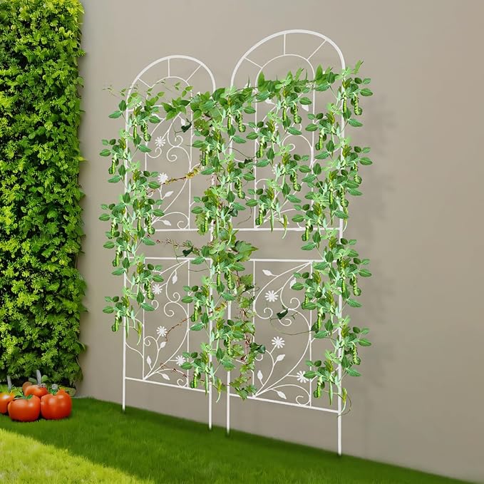 2 Pack Metal Garden Trellis for Climbing Plants 82.68 Inch Tall Outdoor Flower Trellis for Roses Clematis Vegetables Vines Heavy Duty Plant Support for Courtyard Lawn Garden Decor (White)