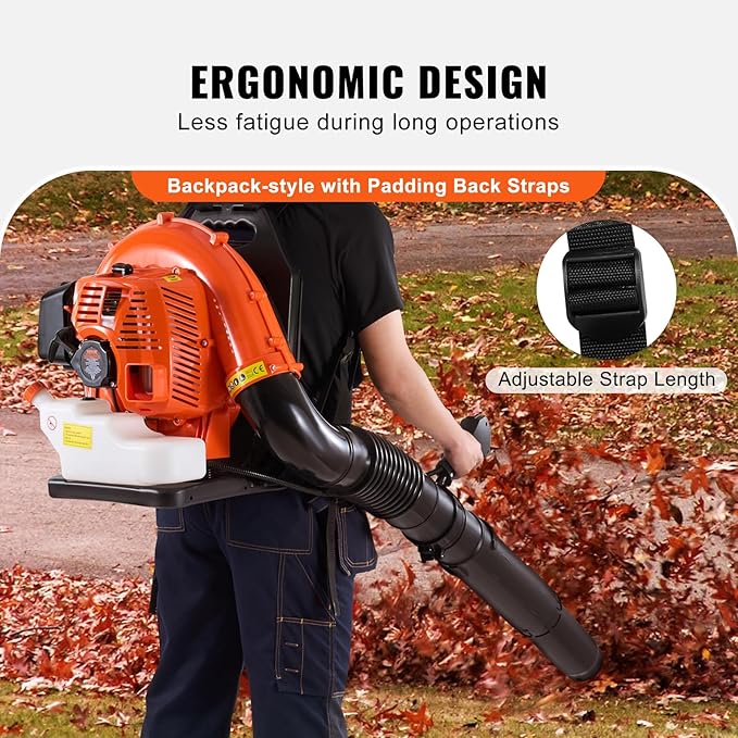 VEVOR 79cc Backpack Gas Leaf Blower 2-Cycle Gas Powered Backpack Blower with 3L Fuel Tank 930CFM Air Volume 184MPH Speed Ideal for Lawn Care