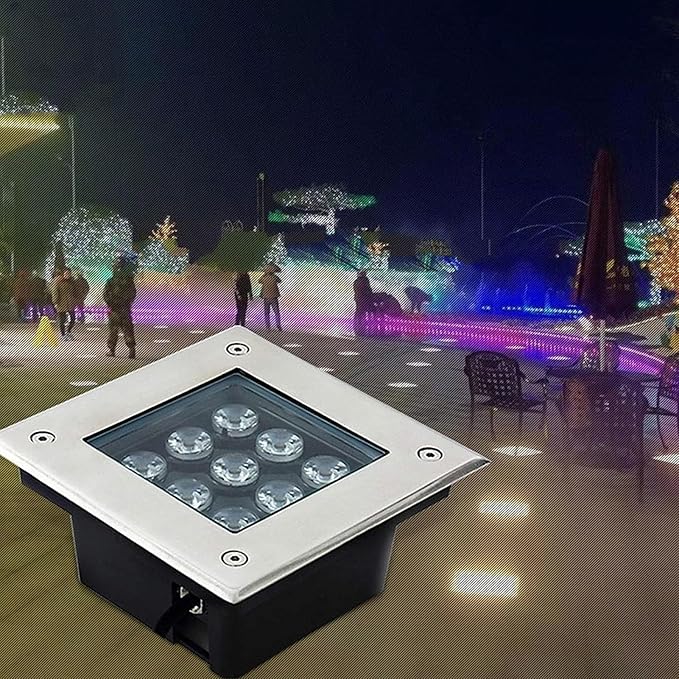 Ground LED Landscape Light AC85-265V Outdoor Buried Lights Square IP67 Waterproof Buried Light Outdoor Recessed Spotlight for Landscape Decoration Sidewalk Lighting(Green Light18W)