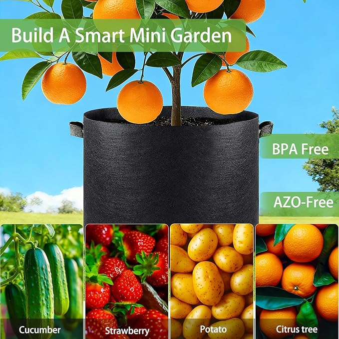 iGarden Grow Bags Tall15 Gallon Grow Pots 5 Pack with Handles Heavy Duty 320G Thickened Nonwoven Fabric Plant Bag for Vegetables Black