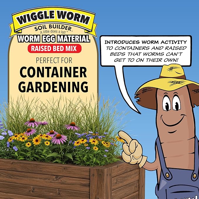 Raised Bed Mix 40lbs - Organic Soil and Fertilizer for Container Gardening - Worm Egg Material Mixed with Odor Free Pure Worm Castings