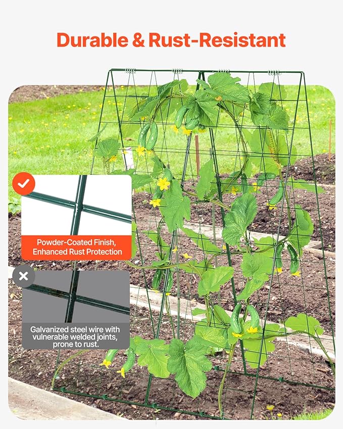 VEVOR Cucumber Trellis for Climbing Plants46 H x 32 W Foldable Cucumber Trellis Set with Plant Clips Metal Garden Trellis for Raised Bed Outdoor Plant Grow Support for Tomato Vegetable(2 Pack)