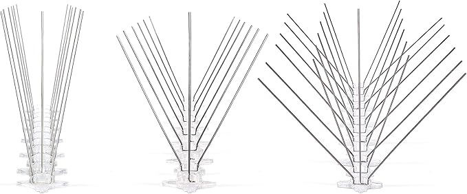 Bird Barrier Bird-Flite Stainless Steel Bird Spikes Metal Pins Strips with Plastic Base Clear Glue Adhesive Included - Narrow (2.5in) 100 Ft. Length