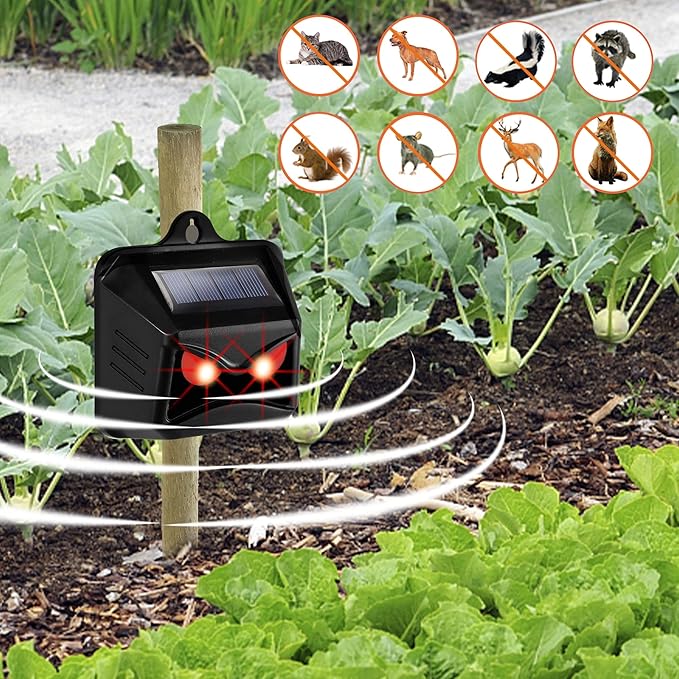 Triumpeek Animal Repeller Solar Powered Predator Eye Nighttime Animal Deterrent Devices with Red LED Lights Night Guard Animal Repellent Scares Coyote Skunk Raccoon Deer Away from Yard Chicken Coop