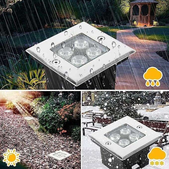 Landscape Lights - Outdoor LED Spotlights - Square Recessed Spotlight 4W Floor Light Spotlight IP67 Waterproof Walk-in LED Lights For Decorative Lighting of Paths Terraces/Gardens/Paths(Red Light