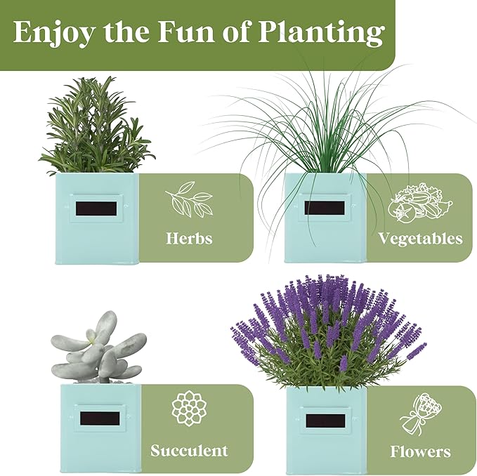 PERFNIQUE Indoor Herb Garden Herb Planter Set with Tray Farmhouse Indoor Plant Pots Windowsill Herb Garden with Drainage(Planter only) for Indoor/Outdoor Window Pots (Mint)