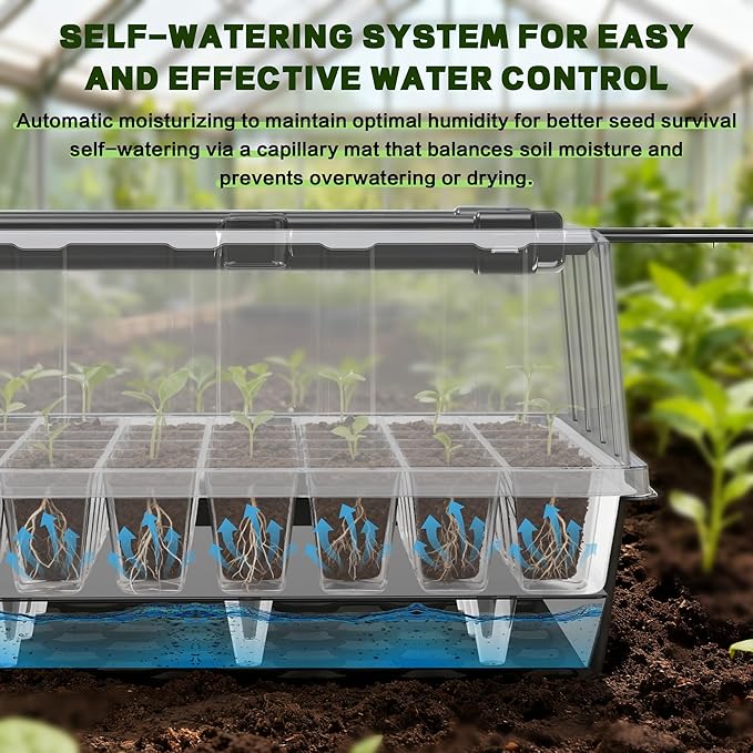 120-Cell Self-Watering Seed Starter Tray with Grow Lights Upgraded 1–24H Timer Seed Trays with Humidity Dome Indoor Gardening System Starter Kit for Seeds Plant Germination