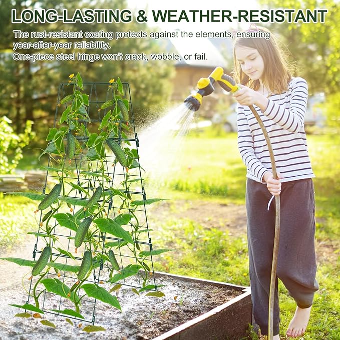 Heavy Duty 48x16 Adjustable A-Frame Cucumber Trellis for Climbing PlantsiGreely Foldable Frame Rust-Proof Metal Trellis with Dense GridPerfect for Raised Beds GardenTomatoesOutdoor(Green)