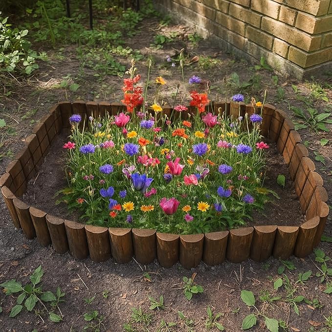 Wood Garden Edging Half Round Natural Wooden Solid Log Fence Border Decorative for Flower Bed Barriers and Landscape Fencing (9.8 H x 47 L 6 Pack)