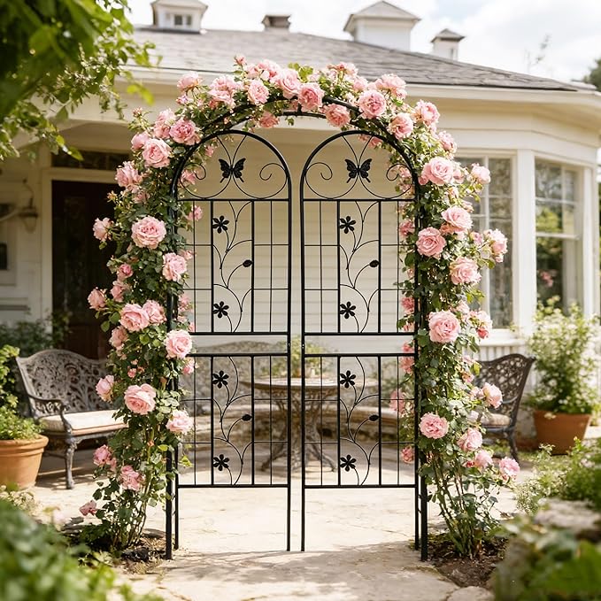 2 Pack Large Garden Trellis Heavy Duty Rustproof Iron Plant Trellis for Potted Plant Support Metal Climbing Rose Trellis Vine Vegetable CucumberBlack-71 H x 19.7 W