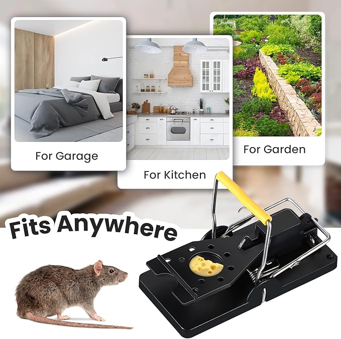 Qualirey 24 Pcs Mouse Traps Bulk Plastic Snap Rat Trap Reusable Quick Effective Safe for Indoor Outdoor Home House Warehouse Garden Kitchen 3.86 x 1.81 x 2.17 Inch (BlackYellow)