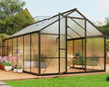 8X12FT Outdoor Greenhouse Aluminum Polycarbonate House Green Houses for Outside with Sliding Doors Ajustable Roof Vent Withstands Bad Weather for Garden or Backyard Black
