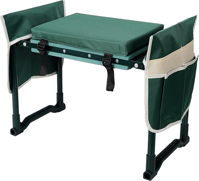 Garden Kneeler and Seat Heavy DutyPortable Garden Stool with EVA Kneeling Pad and 2 Tool BagsLarge Tool BagFolding Garden Bench to Relieve Knee &amp Back PainGreat Gifts for SeniorsFamily Garden