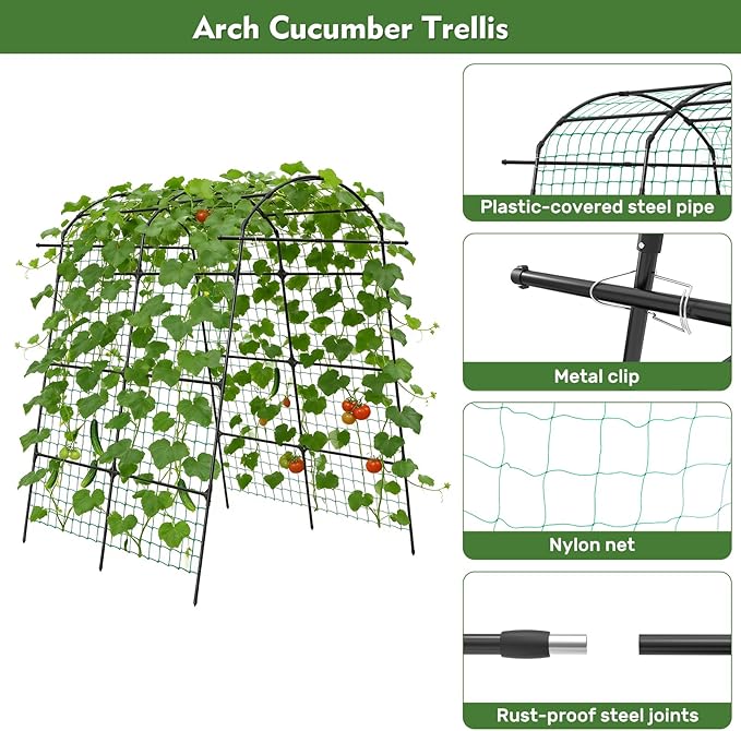 AGTEK 87in Garden Arch Trellis for Climbing Plants Garden Arches Support Structure Tall Metal Garden Tunnel Trellises Archway for Climbing Vine Vegetable Fruit Flower Squash Arbors
