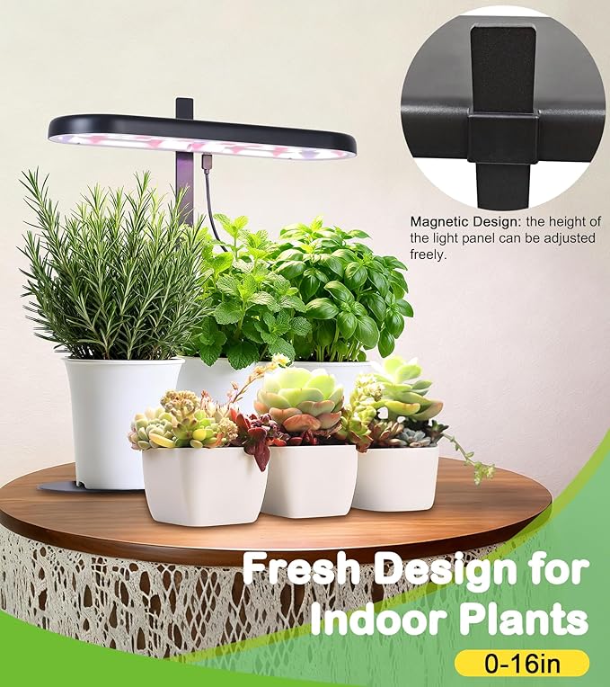 Grow Lights for Indoor Plants 20W Full Spectrum LED Grow Lamp for Indoor Garden with Intelligent Controller Height Adjustable Ideal for Home Desk Plant Lighting (Black Metal Base)