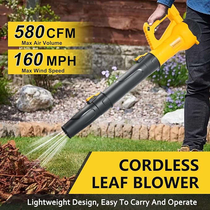 Leaf Blower Cordless for DEWALT Battery (No Battery) - 580CFM &amp 6 Speed Levels Electric Brushless Cordless Handheld Blower for Town Care Patio Blowing Leaves and Snow