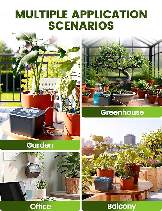 Automatic Watering System for Potted Plants Drip Irrigation Kit System Plant Self Watering Devices for Office Patio Greenhouse GrowTent with Programmable Water Timer（Black