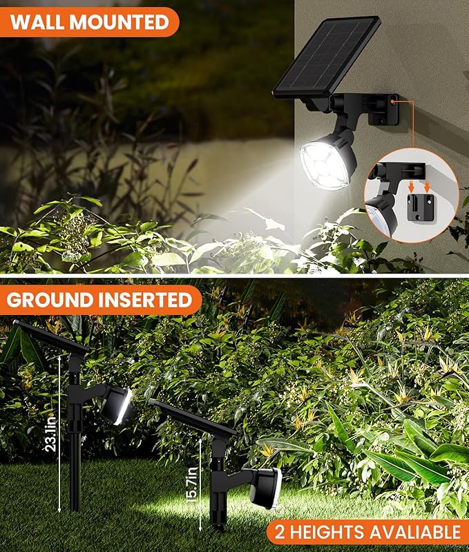 Solar Spotlights Outdoor Waterproof IP67Cool White LED Floodlight4 Pack360°Adjustable Prowered Panel3 Lighting ModesGarden Decor Outside Spot Lights Focus for Yard/Landscape/House/Lawn/Patio/Tree