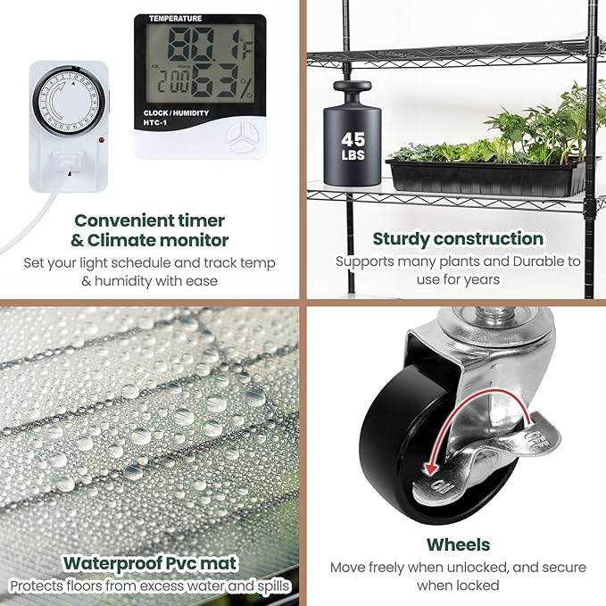 SOLIGT Indoor Greenhouse with Grow Lights - 5 Tier Plant Shelf &amp 8 x 2FT 6000K Full Spectrum Lights Thick PVC Cover Mesh Ventilation Mini Small Greenhouse Cabinet for Seed Starting Seedlings Gr