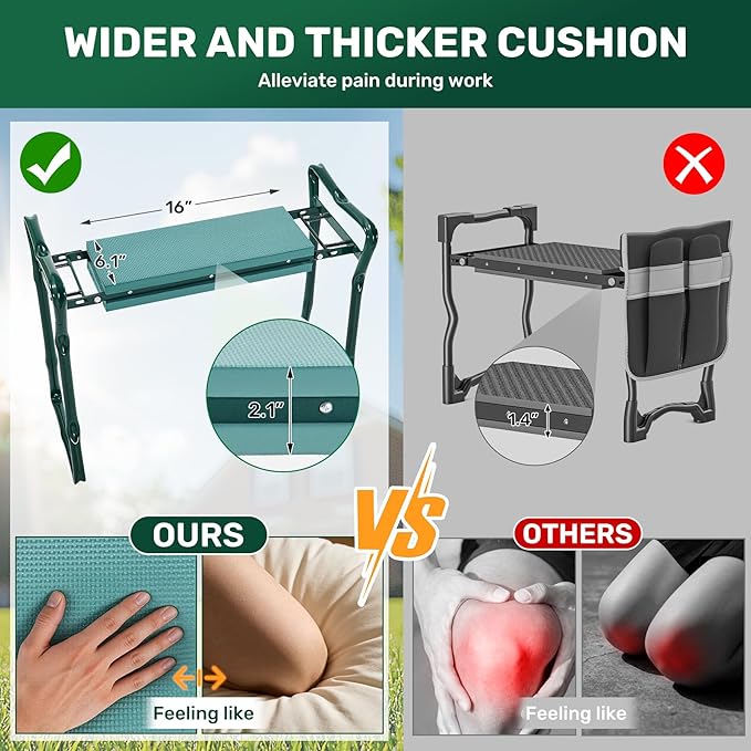 Garden Kneeler and Seat 2-in-1 Gardening Kneeling Bench Foldable Heavy Duty Garden Stool with Cushioned Pad Gardening Gifts for Seniors Women -1PCS
