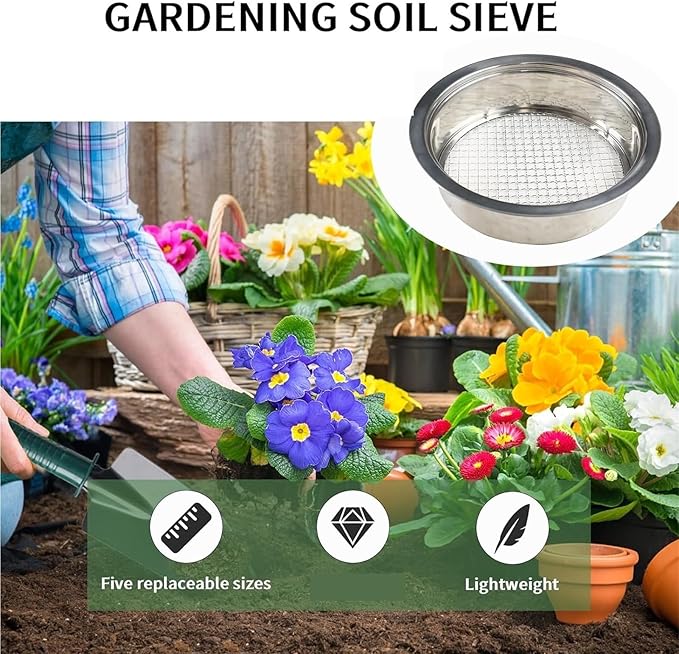 Stainless Steel Soil Sieve Soil Sieve Set Garden Stainless Steel Mesh SifterCompost with 136912mm and Bonsai Scoop