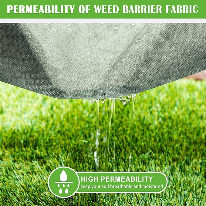 SUNTURF 6FT x 300FT Weed Barrier Control Fabric Ground Cover Membrane Garden Landscape Driveway Weed Block Nonwoven Heavy Duty Weed Block Gardening Ground Cover Mat