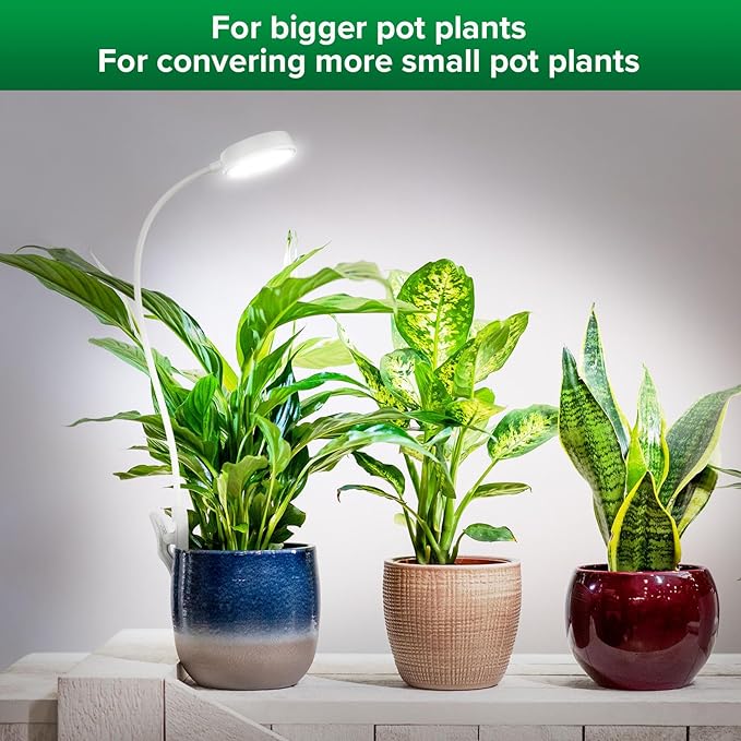 SANSI Grow Lights for Indoor Plants Pot Clip LED Plant Light for Growing Full Spectrum Plant Growing Lamp with 4-Level Dimmable Auto On Off 3 6 12 Hrs Timer for Pot Plants White 10W 3-Pack