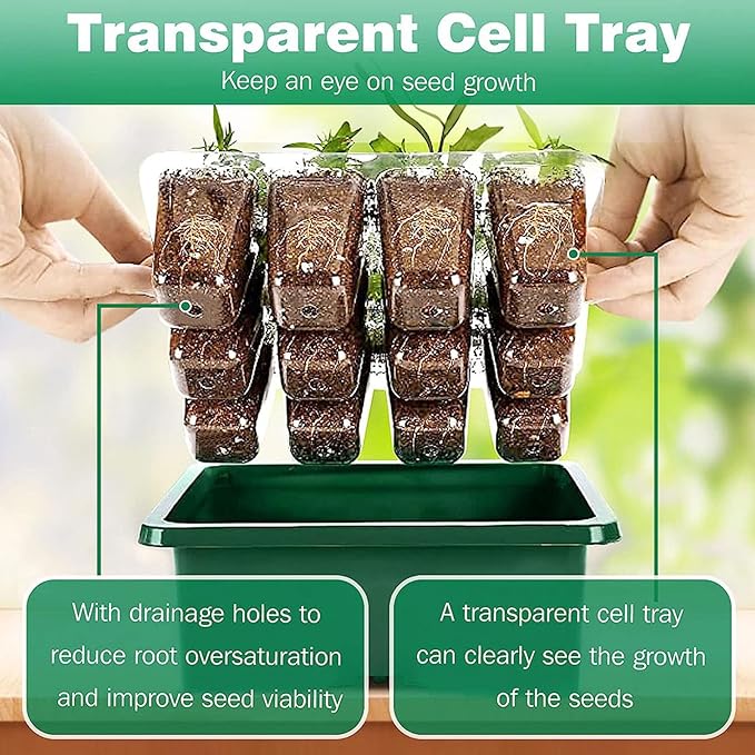 Adjustable Ventilation Transparent Plastic Tray Seed Starter Kit with Full Spectrum LED Grow Light Control Box 5 Levels of Brightness 4H 8H 12H 18H Timing for Garden