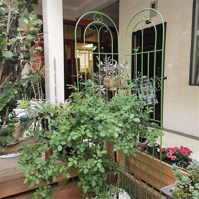 Garden Iron Rose Fence Gardening Post Rose Vine Ivy Clematis Gardening Post Easy to Assemble Height Adjustable Climbing Plant Garden Trellis 180cm*50cm Green