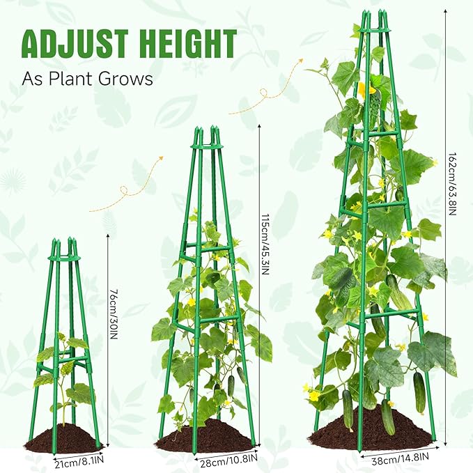 2 Pack 64 Tall Adjustable Obelisk Garden Trellis for Climbing Plants Rust-Proof Pe Coated Metal Plant Trellis Support for Raised Beds Potted Vines Cucumbers Tomatoes Indoor Outdoor Use (2 Pack)