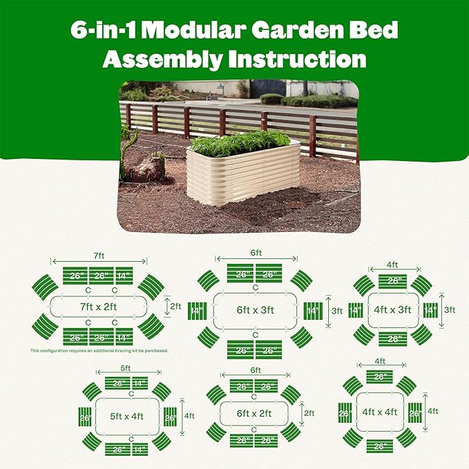 Epic Gardening 6-in-1 Modular Galvanized Raised Garden Bed Kit 29 Tall Metal Planter Box Durable Aluzinc Steel Raised Garden Bed Outdoor for Vegetables Herbs Flowers &amp Fruits - Medium Light C