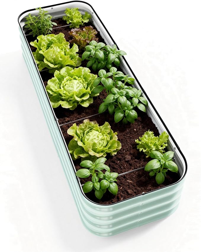 DaisyVibe Raised Garden Bed Kit Planter Raised Garden Boxes Outdoor Oval Large Metal Raised Garden Beds for Vegetables Flowers (Green 6.5ftx2ftx1ft)