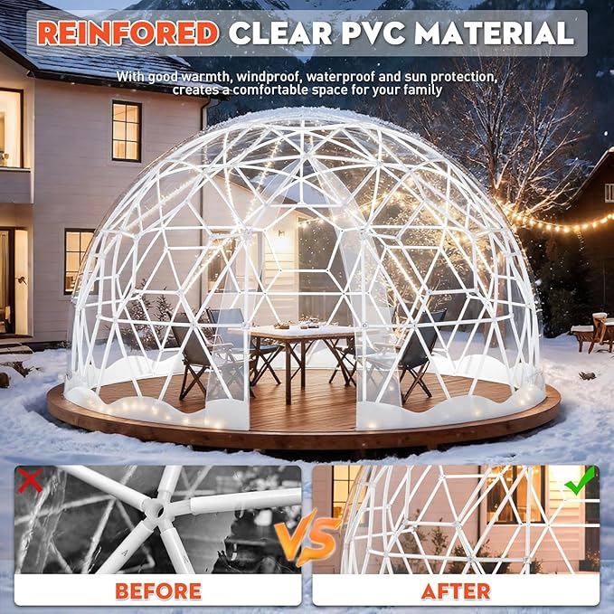 Garden Dome Tent 9.6/12/15 ft Outdoor Clear Bubble Tent for 2-8 Person All-Weather Geodesic Dome Greenhouse with Window &amp Door PVC Transparent Tent for Patio Camping Party