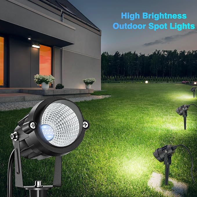 High Brightness 1000LM Outdoor Spot Lights for Yard 3500K Warm White Spot Lights Outdoor with 4.9FT Electric Cord 10W LED IP66 Waterproof Landscape Spotlights for Garden Tree Flag - 4 Pack