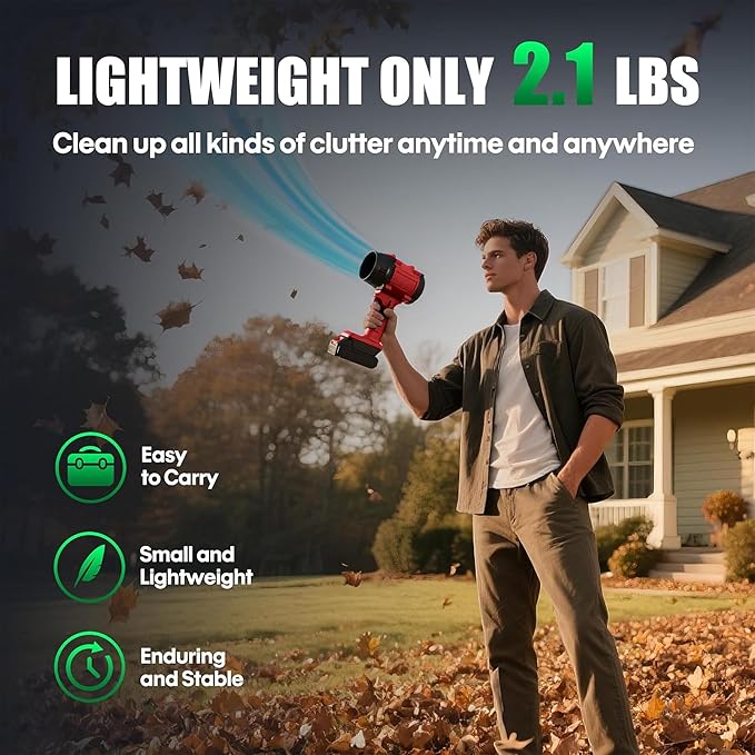 Cordless Adjustable Air Volume Leaf Blowers for Lawn Care with Battery and Charger130000RPM Electric Turbo Handheld Leaf Blower with 2×7.5Ah Batteries for Patio Lawn Yard Deck Cleaning