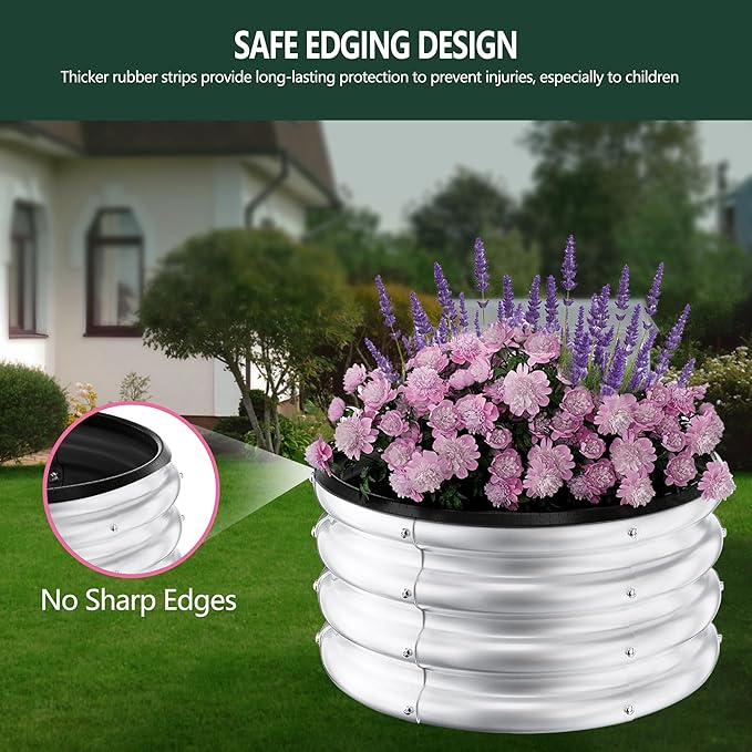 Galvanized Raised Garden Beds 2x2x1Ft Round Metal Planter Box for Outdoor Gardening Open Bottom Rust-Resistant Easy Setup