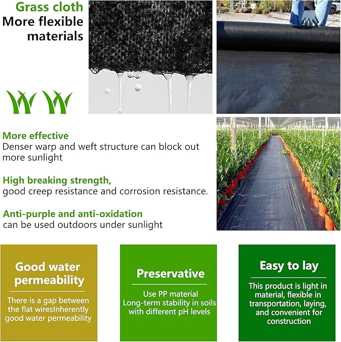 4x300ft Weed Barrier Fabric Landscape Long-Term Use Flexible Breathable Water Permeable Grass Barrier Landscape Fabric Ground Cover Cloth for Garden Planting Weed Blocking