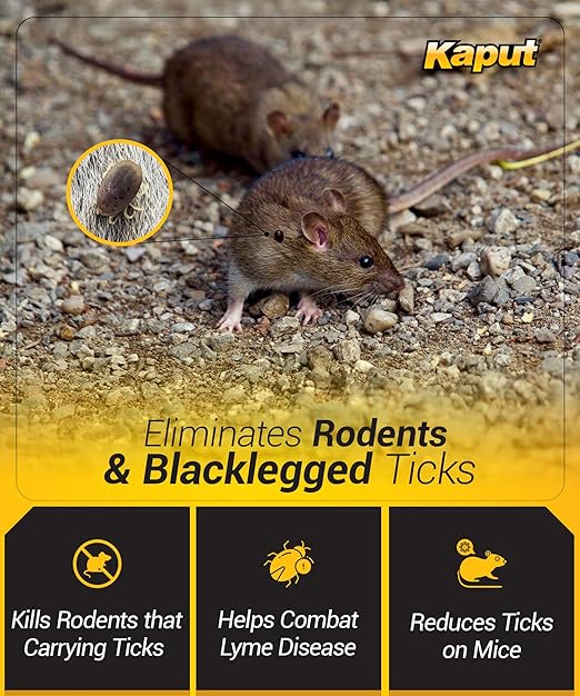 Kaput Rodent &amp Tick Bait Blocks 4Lb - Powerful Warfarin &amp Fipronil Rat Bait Blocks for Rat Control and Their Blacklegged Ticks - Epa Approved Rodent Killer for Long-Lasting Protection