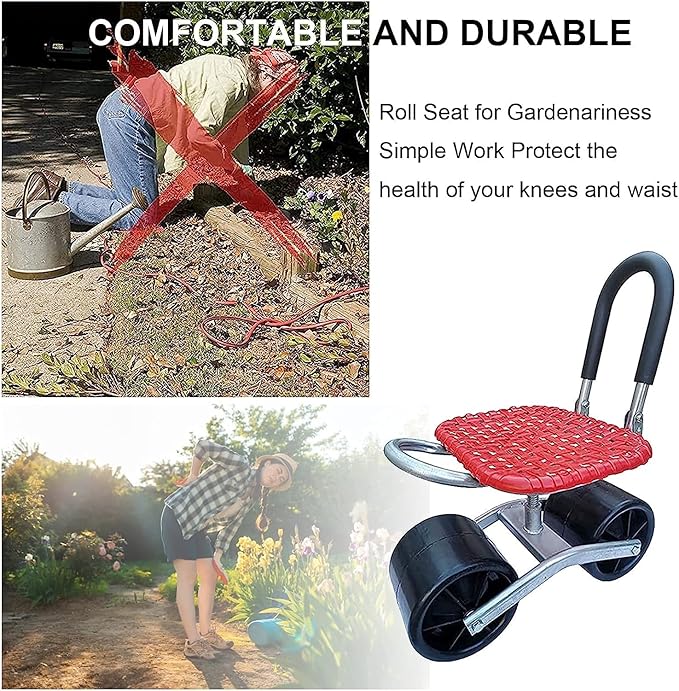 AALLYN Mobile Garden Workseat Rolling Garden Seat 360 Degree Swivel Seat Rolling Weeding Stool Garden Chair for Picking Car Repair Yards Planting