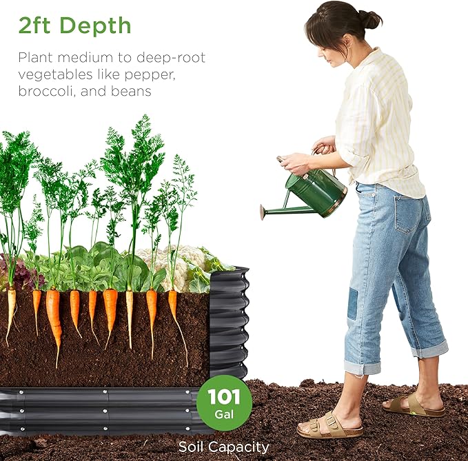 Best Choice Products 4x2x2ft Outdoor Metal Raised Garden Bed Oval Deep Root Planter Box for Vegetables Flowers Herbs and Succulents w/ 101 Gallon Capacity Rubber Edge Guard - Charcoal