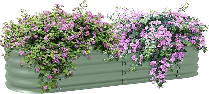 4.9' x 2' x 1' Galvanized Raised Garden Bed Kit Outdoor Metal Elevated Planter Box with Safety Edging Easy DIY Stock Tank for Growing Flowers Herbs Vegetables Green