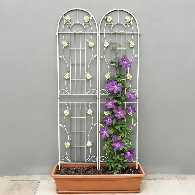2 Pack Large Garden Trellis 86.7 H x 19.7 W Heavy Duty Rustproof White Iron Plant Trellis for Potted Plant Support Metal Climbing Rose Trellis Vine Vegetable Cucumber